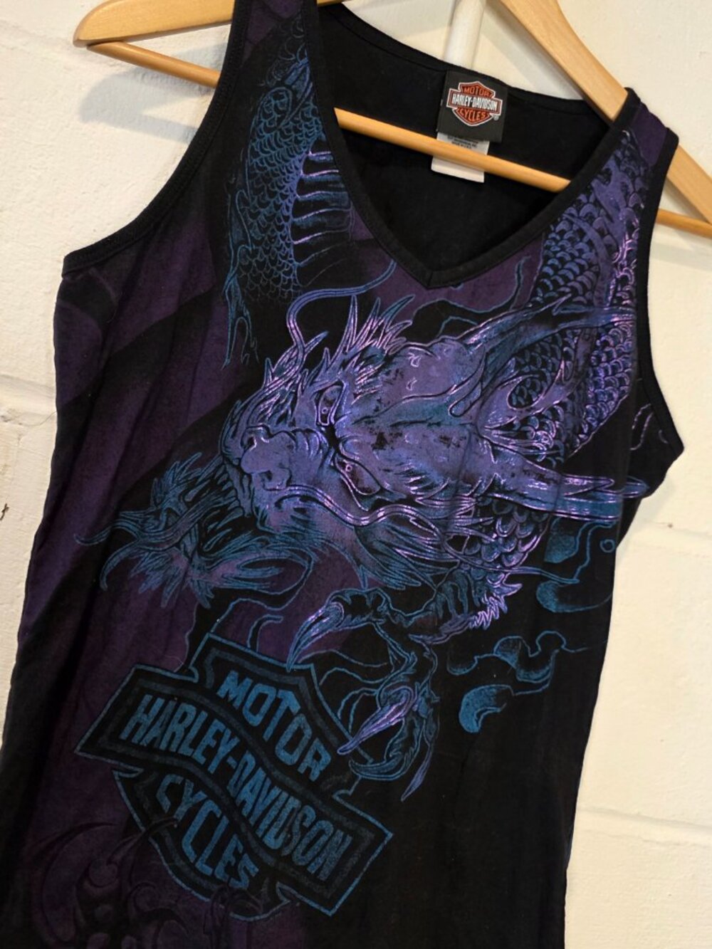 y2k Harley Davidson Bikercore Goth Emo Purple & Blue Dragon Sleeveless Tee